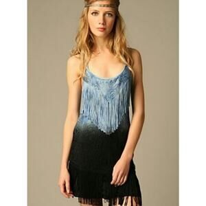Free People Shake It Up Vintage Ombre Brocade Fringe Bodycon Mini Dress